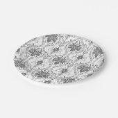 白と灰色のダマスク透かし模様 ペーパープレート (アングル)