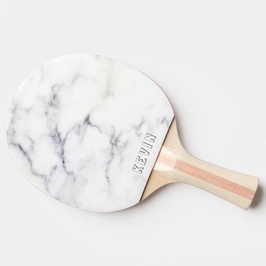 白と灰色のフェイク大理石カスタムモノグラム 卓球ラケット (横)