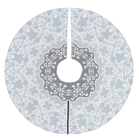 白と灰色のフローラ円オーナメント ブラッシュドポリエステルツリースカート (正面)