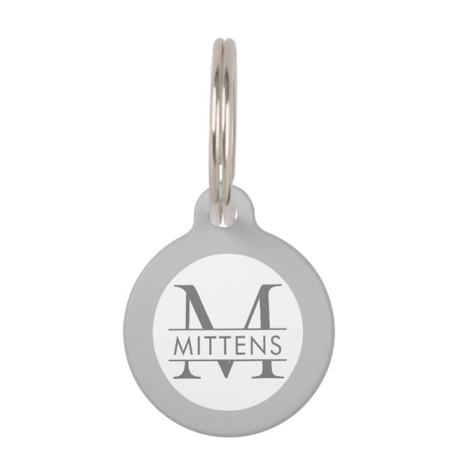 白と灰色のモノクロ猫用モノグラム ペット　ネームタグ (正面)