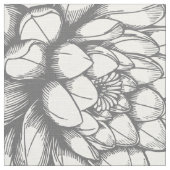 白と灰色のヴィンテージの花スケッチ ファブリック (クローズアップ)
