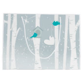 白と灰色の冬の愛の鳥 ラージペーパーバッグ (裏面)