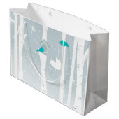 白と灰色の冬の愛の鳥 ラージペーパーバッグ (裏面アングル)