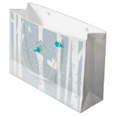 白と灰色の冬の愛の鳥 ラージペーパーバッグ (正面アングル)