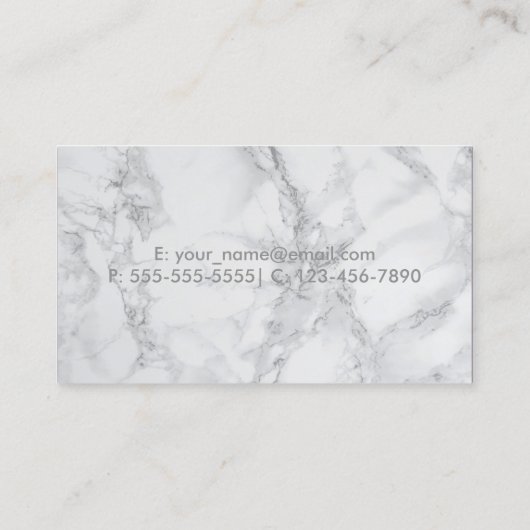 白と灰色の大理石と金属製の銀のデザイン 名刺 (裏面)