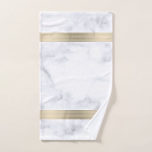 白と灰色の大理石フェイクの金ゴールドストライプ バスタオルセット (ハンドタオル)