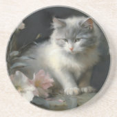 白と灰色の子猫の花を連れて コースター (正面)