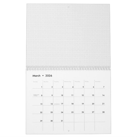 白と灰色の幾何学模様と連動 カレンダー (3月 2026)