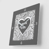 白と灰色の愛 スクエア壁時計 (傾斜)