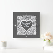 白と灰色の愛 スクエア壁時計 (ホーム)
