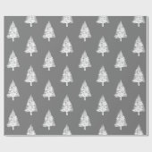 白と灰色の松の木クリスマス ラッピングペーパー (フラット)