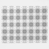 白と灰色の民俗学オーナメントダマスク フリースブランケット (正面(横))