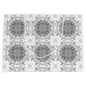 白と灰色の民俗学オーナメントダマスク ラージペーパーバッグ (正面)