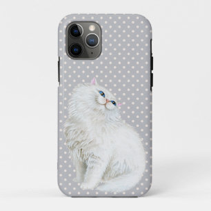 白と灰色の点にペルシャ猫 iPhone 11 PROケース