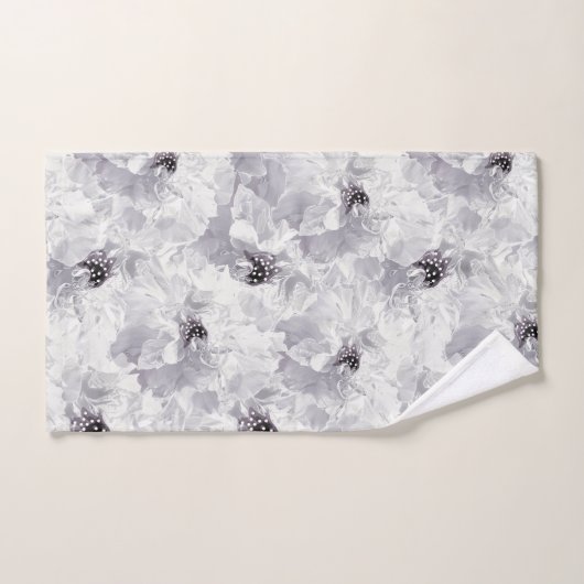 白と灰色の牡丹フローラ白の花 バスタオルセット (ハンドタオル)