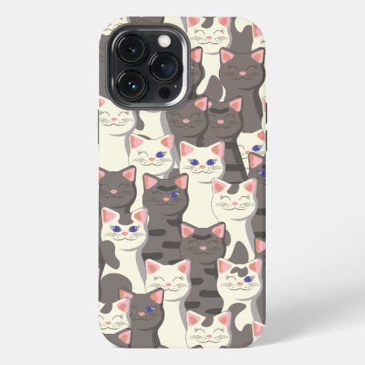 白と灰色の猫のパターン iPhoneケース (裏面)