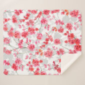 白と灰色の背にさくらんぼの枝が咲く シェルパブランケット (正面(横))