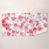 白と灰色の背にさくらんぼの枝が咲く バスタオル (バスタオル)