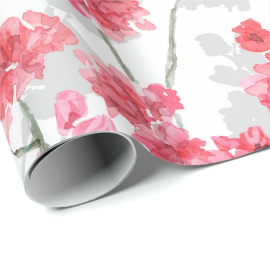 白と灰色の背にさくらんぼの枝が咲く ラッピングペーパー (ロールコーナー)