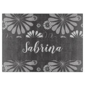 白と灰色の花柄 カッティングボード (正面)