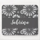 白と灰色の花柄 マウスパッド (正面)