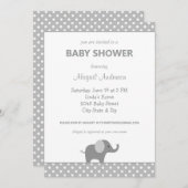 白と灰色の象の水玉模様のベビーシャワー 招待状 (正面/裏面)