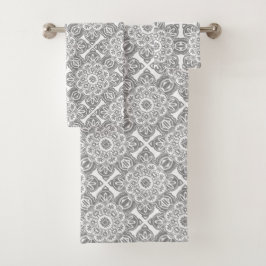 白と灰色の部族風呂タオルセット バスタオルセット