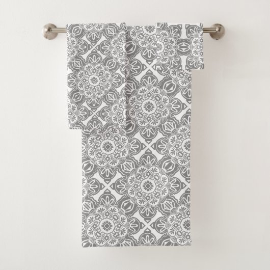 白と灰色の部族風呂タオルセット バスタオルセット (インサイチュ)
