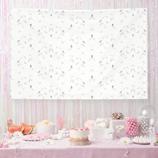 白と灰色のleavを特徴とする装飾模様 横断幕 (パーティー)