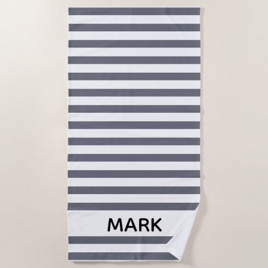 白と灰色ストライプのの ビーチタオル (正面)