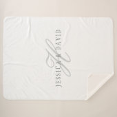 白と灰色 |カップルの名前と姓モノグラム シェルパブランケット (正面(横))