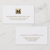 白と無地の金ゴールドのイニシャルロゴ 名刺 (正面/裏面)