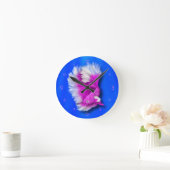 白と熱いピンクのシャムの戦い魚 ラウンド壁時計 (ホーム)