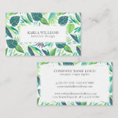 白と熱帯の緑の葉柄 名刺 (正面/裏面)