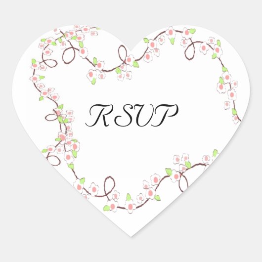 白と珊瑚の花のRSVP ハートシール (正面)