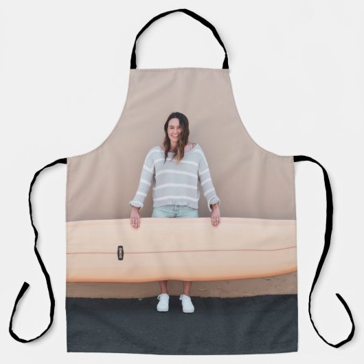 白と白の長袖ストライプを着た女性 エプロン (正面)