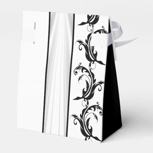 白と白黒のダマスクレース結婚のレース フェイバーボックス (裏面サイド)