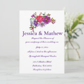 白と紫のエレガント花のフローラ結婚の 招待状 (スタンド正面)