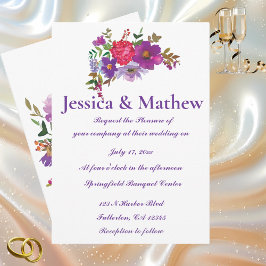 白と紫のエレガント花のフローラ結婚の 招待状