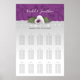白と紫のカラリリー結婚のシーティングチャート ポスター
