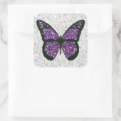 白と紫のキラキラフェイク輝く蝶 スクエアシール (バッグ)