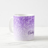 白と紫のグリッター コーヒーマグカップ (正面左)