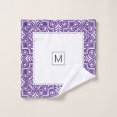 白と紫のダマスクのパターンが縁どほろろ バスタオルセット (ウォッシュタオル)