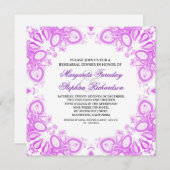 白と紫のダマスクリハーサルディナー招待状 招待状 (正面/裏面)