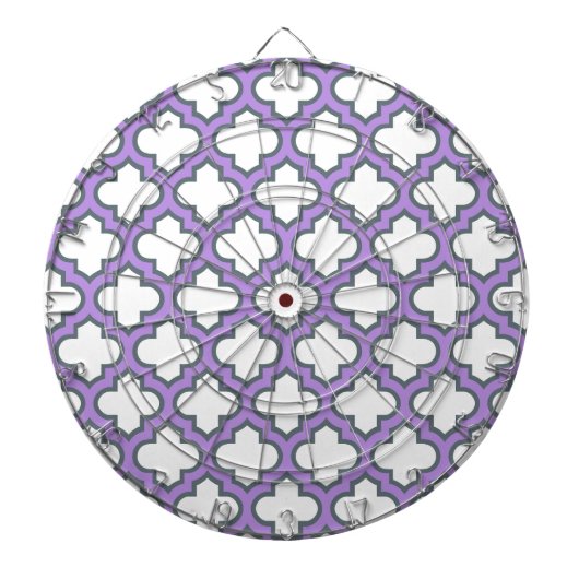 白と紫のトレリス、ラティス、クローバー ダーツボード (正面)