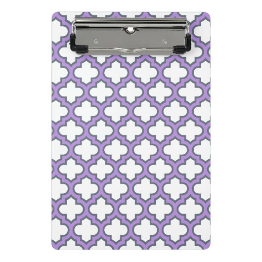 白と紫のトレリス、ラティス、クローバー ミニクリップボード (正面)