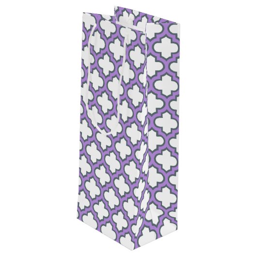 白と紫のトレリス、ラティス、クローバー ワインギフトバッグ (裏面アングル)