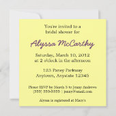 白と紫のパンジーブライダルシャワーの招待 招待状 (裏面)