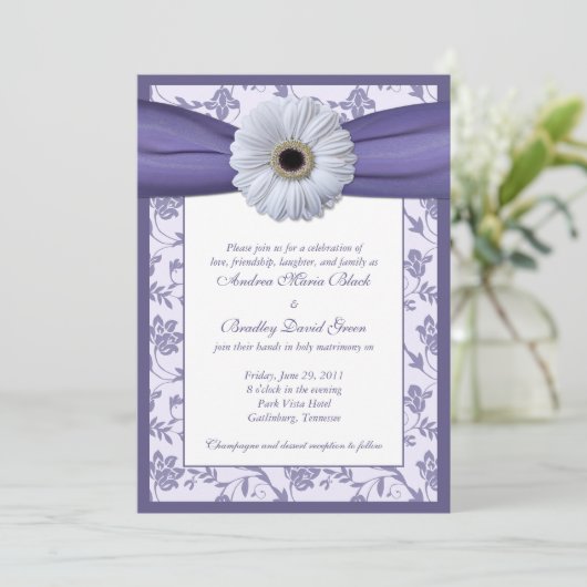 白と紫のフローラダマスクウェディング招待状 招待状 (スタンド正面)