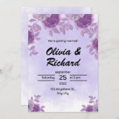 白と紫のフローラ結婚式招待状 招待状 (正面/裏面)